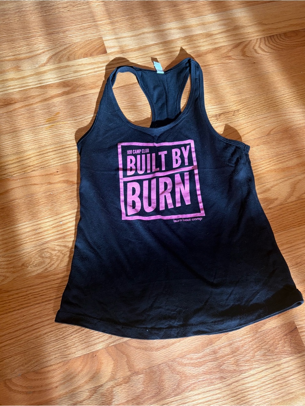 Built By Burn Burn Boot Camp Women’s 100 Camp Club Black Tank Top with Pink Logo